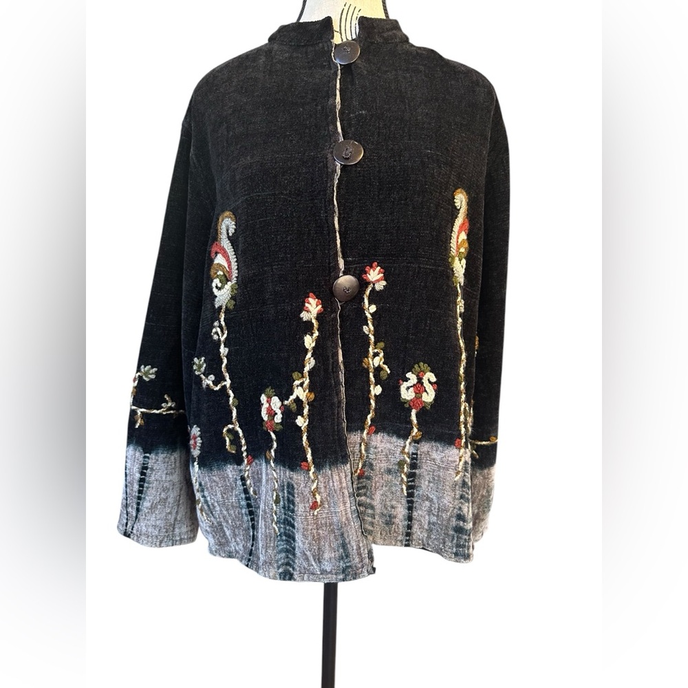 Flashback Embroidered Jacket Sz M Ombre Floral Cottage Vintage Art To Wear Boho - Picture 2 of 15